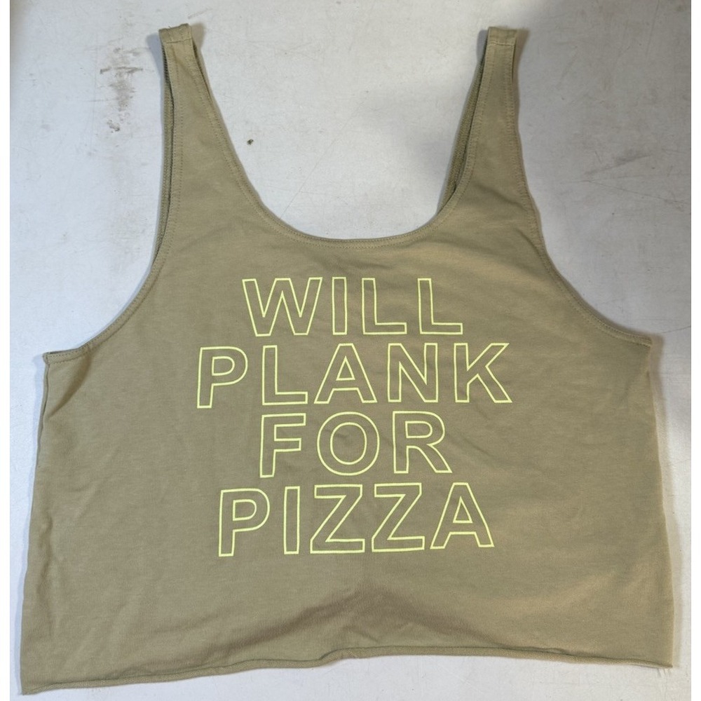 G-0195-OFFLINE by Aerie Tank Top Womens L Olive Green Will Plank For Pizza NWT